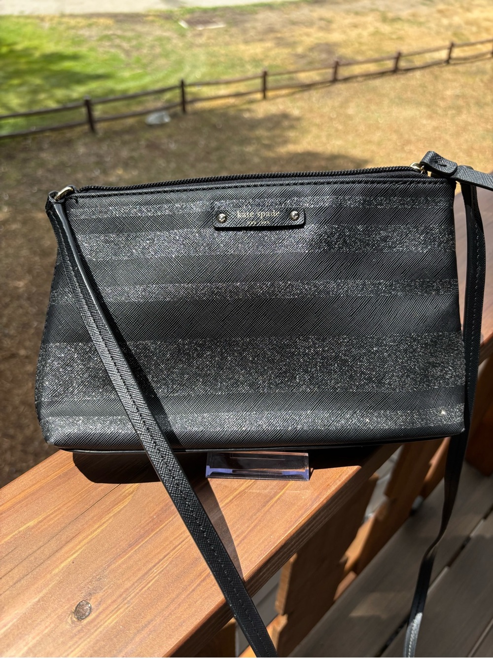 kate spade Black shimmer Striped Crossbody Bag - Picture 8 of 10
